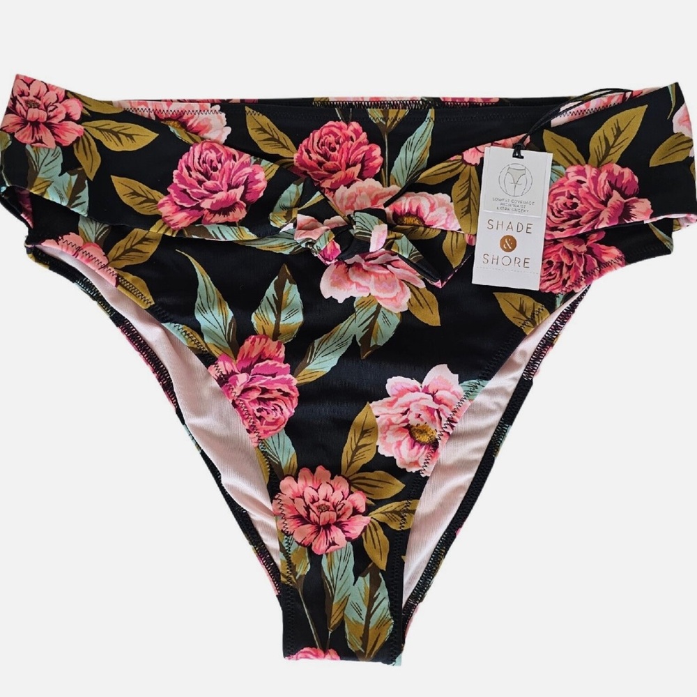 •Small• New Target Shade & Shore Black Floral High Waist Tie Bikini Swim Bottom